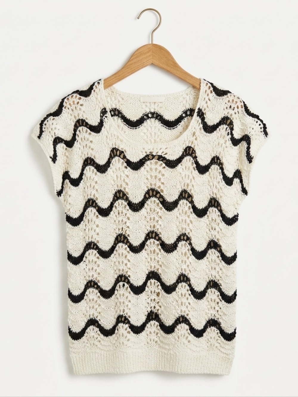 Crochet Sweater Handmade White Black XL